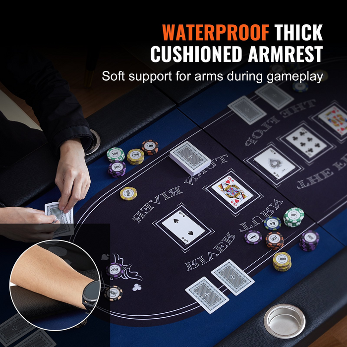 VEVOR 10 Player Foldable Poker Table, Blackjack Texas Holdem Poker Table with Padded Rails and Stainless Steel Cup Holders, Portable Folding Card Board Game Table, 84" Oval Casino Leisure Table