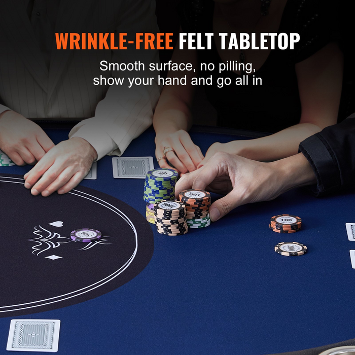 VEVOR 10 Player Foldable Poker Table, Blackjack Texas Holdem Poker Table with Padded Rails and Stainless Steel Cup Holders, Portable Folding Card Board Game Table, 84" Oval Casino Leisure Table