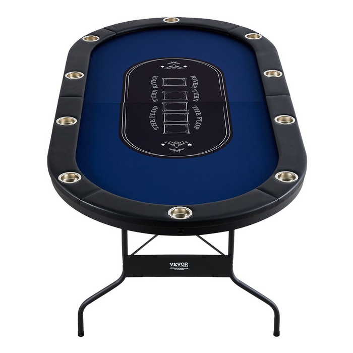 VEVOR 10 Player Foldable Poker Table, Blackjack Texas Holdem Poker Table with Padded Rails and Stainless Steel Cup Holders, Portable Folding Card Board Game Table, 84" Oval Casino Leisure Table