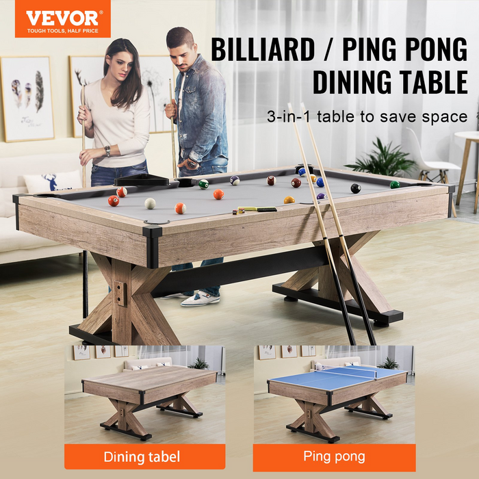 VEVOR Billiards Table Combo Set, 7ft 3-in-1 Multi Game Table with Dining, Pool, and Tennis Table