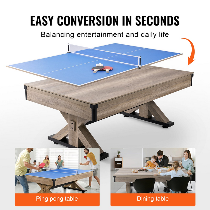 VEVOR Billiards Table Combo Set, 7ft 3-in-1 Multi Game Table with Dining, Pool, and Tennis Table